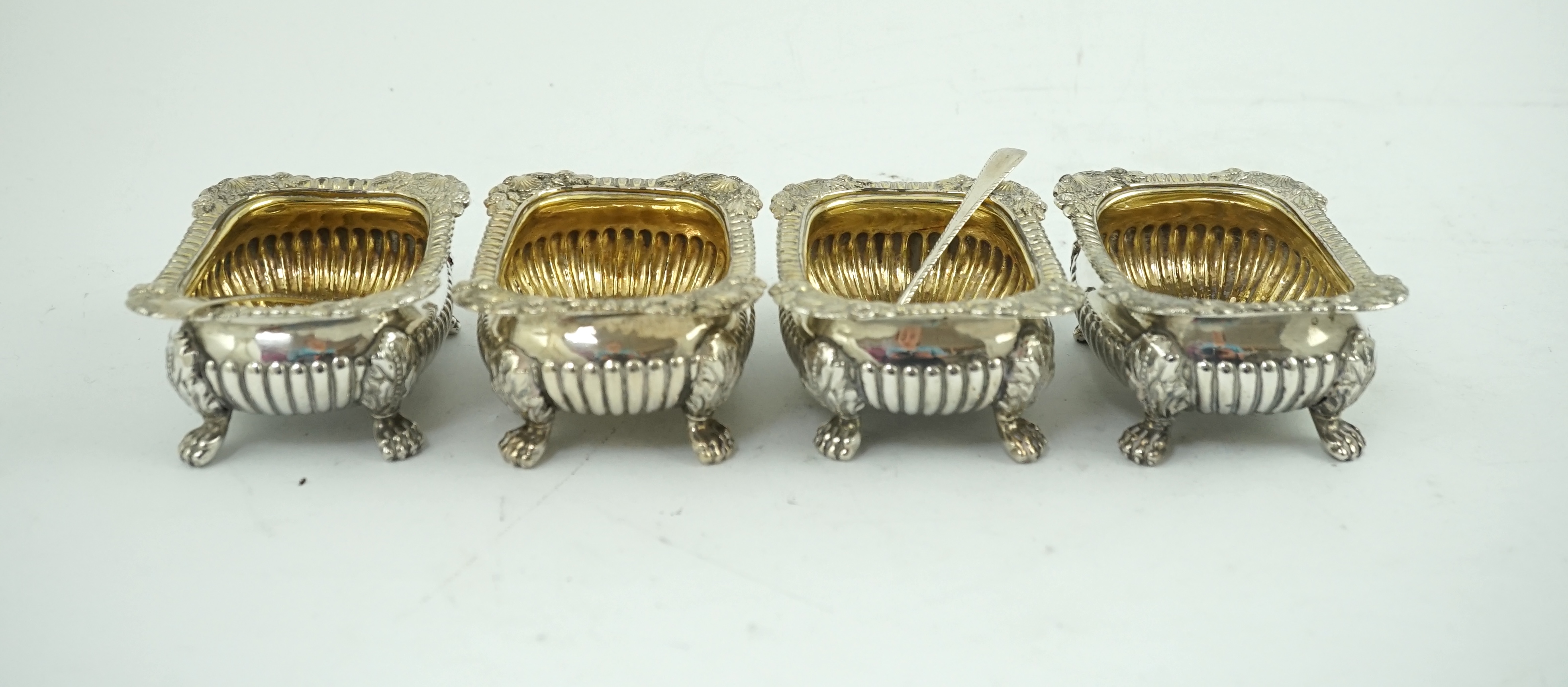 A set of four late George III demi-fluted silver salts by William Eaton?